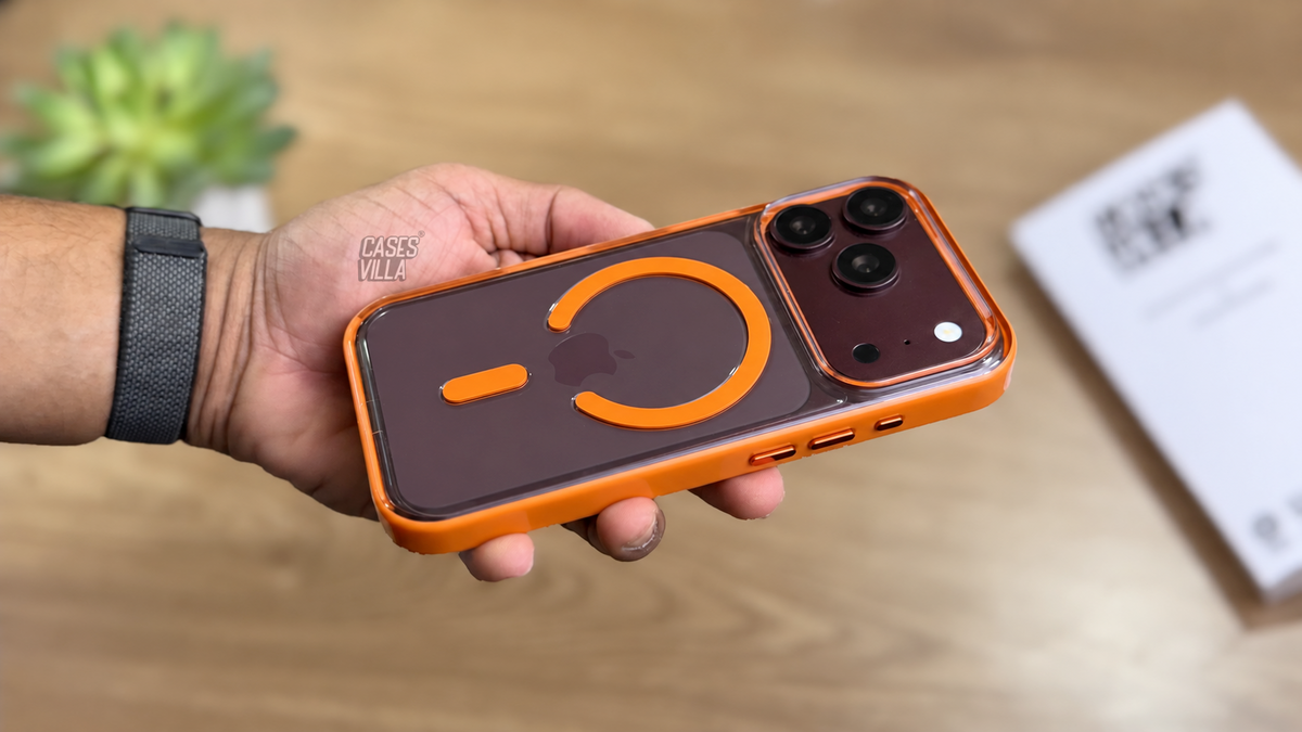 Transparent Case with Coloured Border with MagSafe for iPhone : Orange