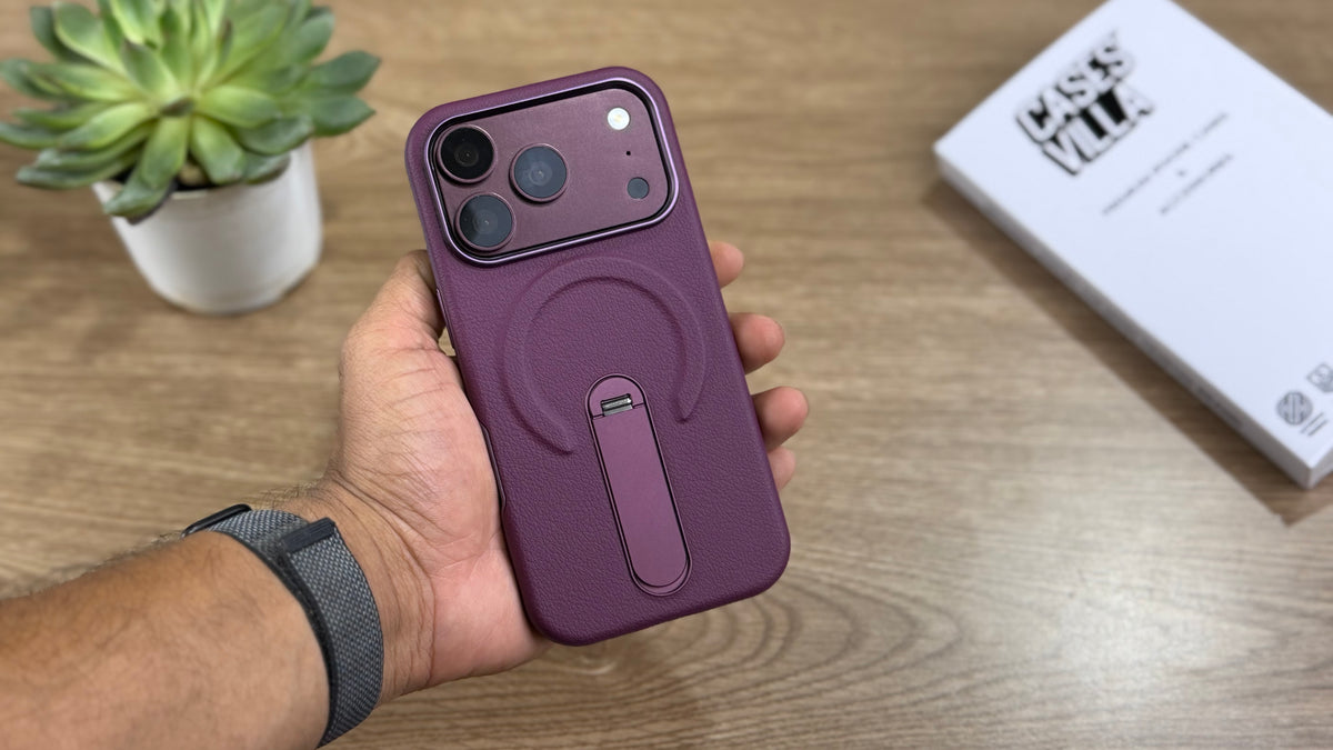 MagSafe PU Leather Case with 360 Degree Rotating Metal Kickstand for iPhone: Burgundy
