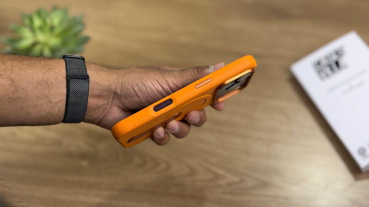 MagSafe PU Leather Case with 360 Degree Rotating Metal Kickstand for iPhone: Orange