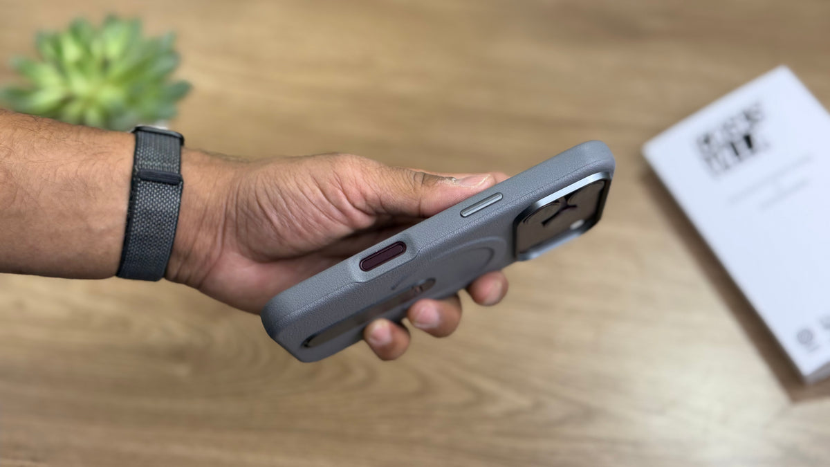 MagSafe PU Leather Case with 360 Degree Rotating Metal Kickstand for iPhone: Grey