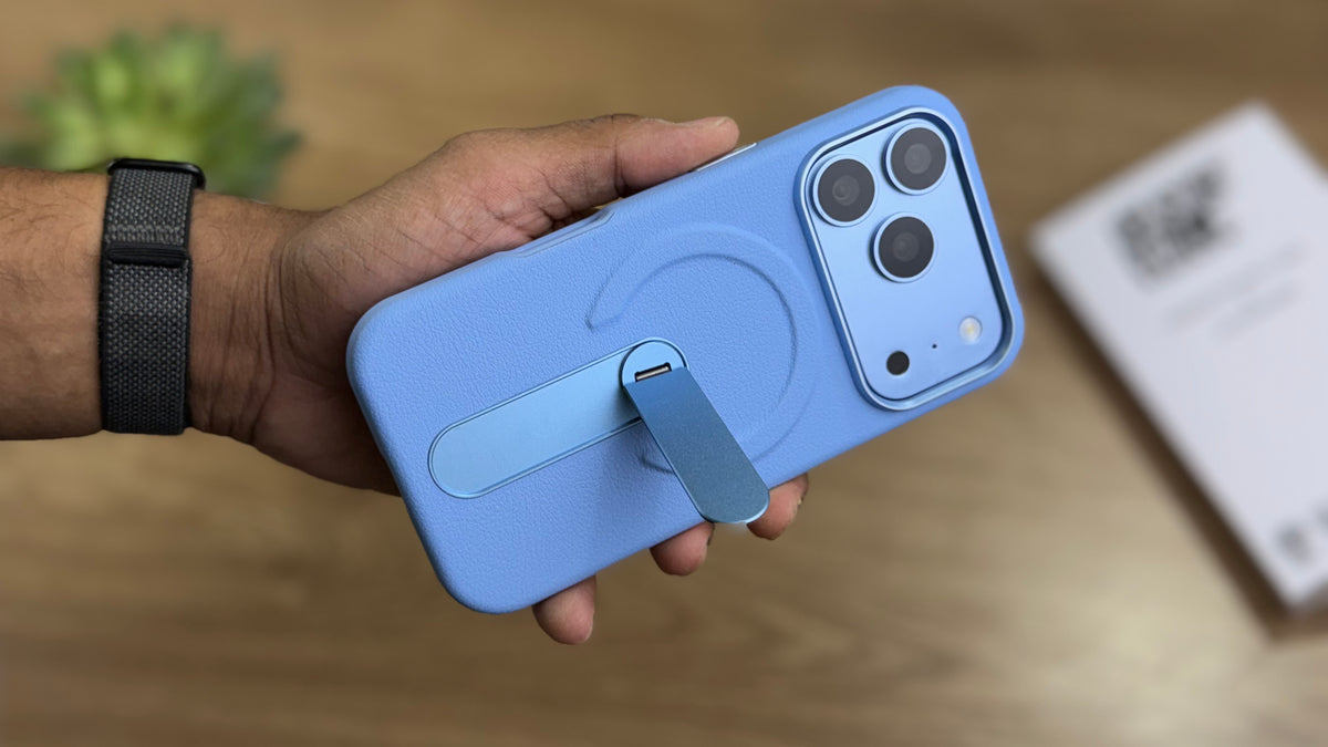 MagSafe PU Leather Case with 360 Degree Rotating Metal Kickstand for iPhone: Glacier