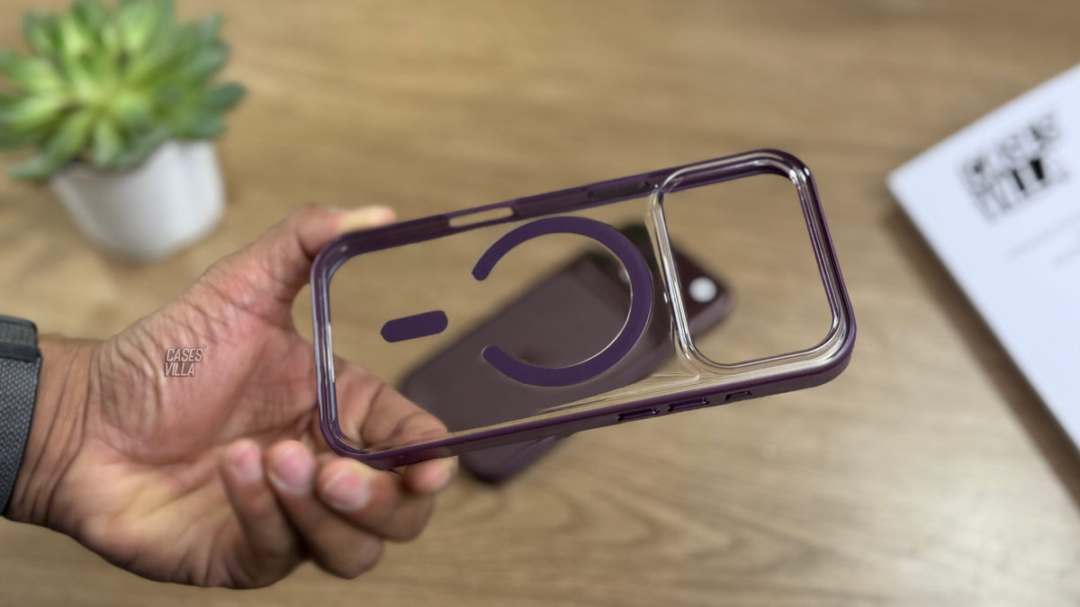 Transparent Case with Coloured Border with MagSafe for iPhone : Burgundy