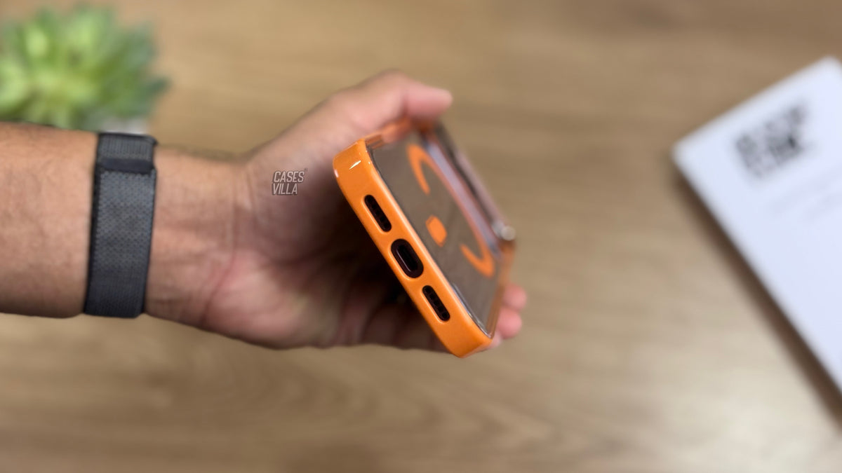 Transparent Case with Coloured Border with MagSafe for iPhone : Orange