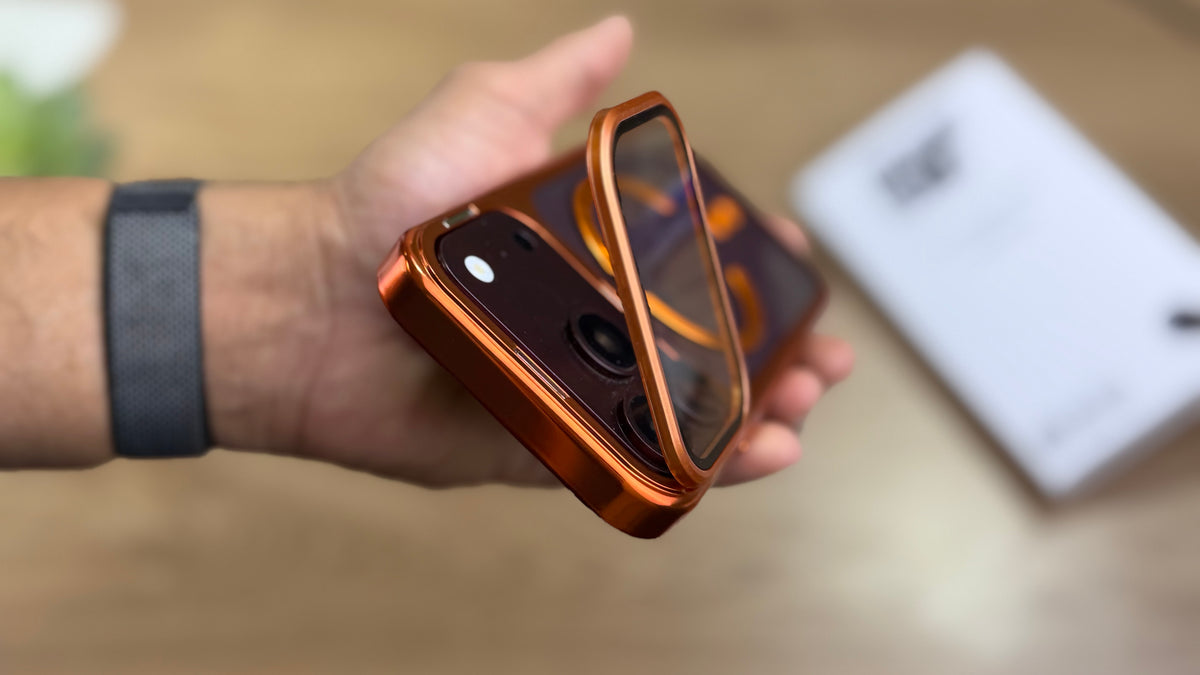 New Plating Anti Yellow Camera Kickstand Case for iPhone: Orange