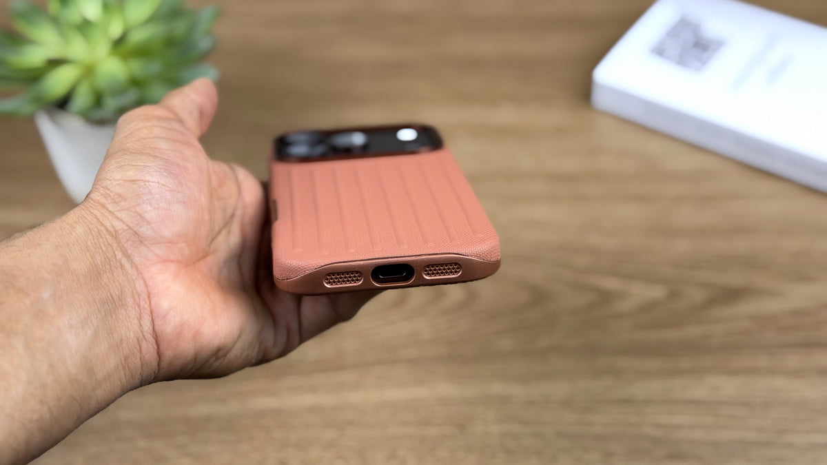 Corrugated PU Leather MagSafe Case for iPhone: Brown