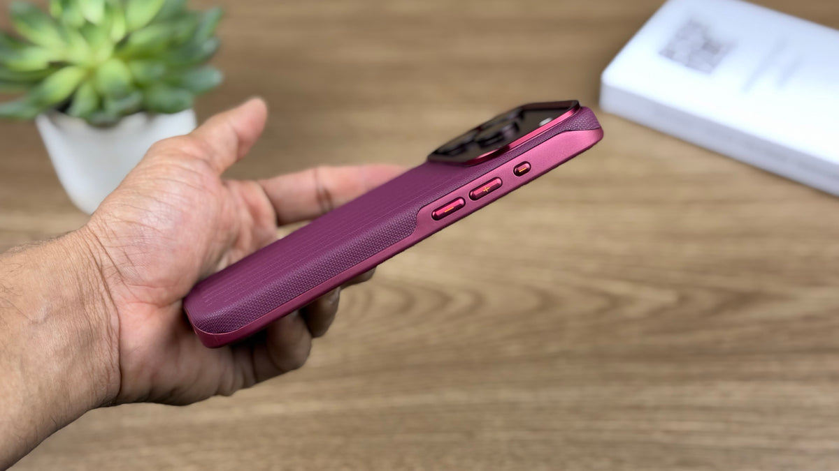 Corrugated PU Leather MagSafe Case for iPhone: Burgundy