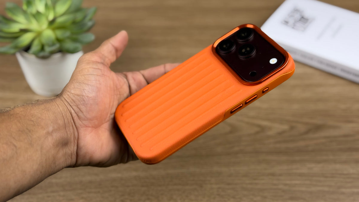 Corrugated PU Leather MagSafe Case for iPhone: Orange