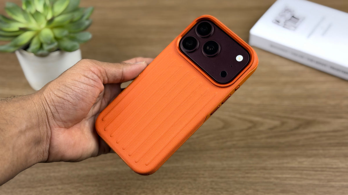 Corrugated PU Leather MagSafe Case for iPhone: Orange