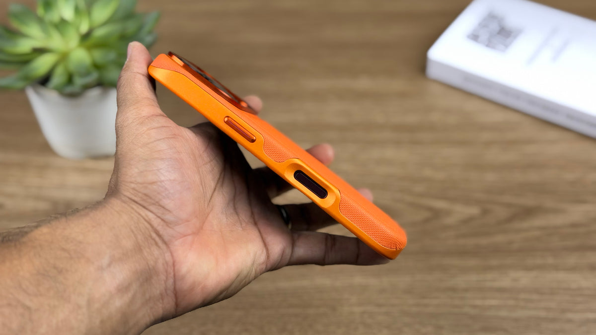 Corrugated PU Leather MagSafe Case for iPhone: Orange
