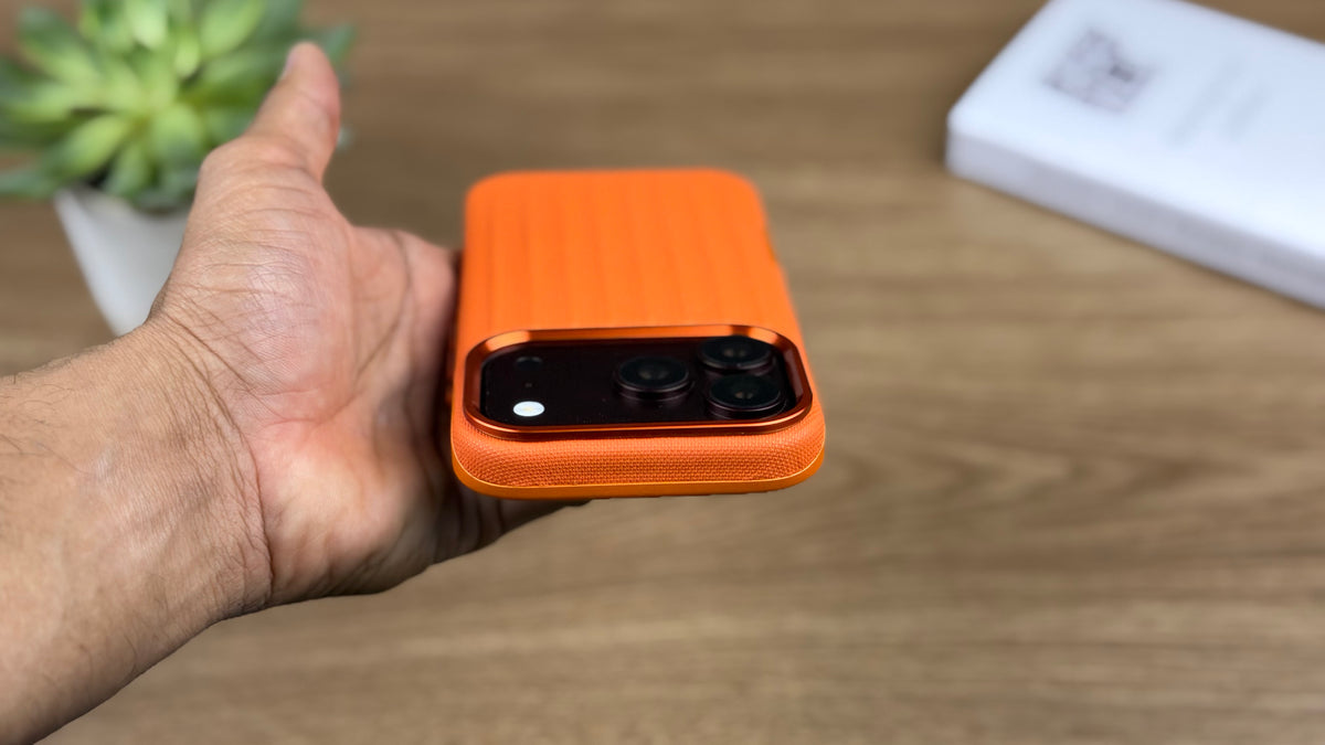 Corrugated PU Leather MagSafe Case for iPhone: Orange