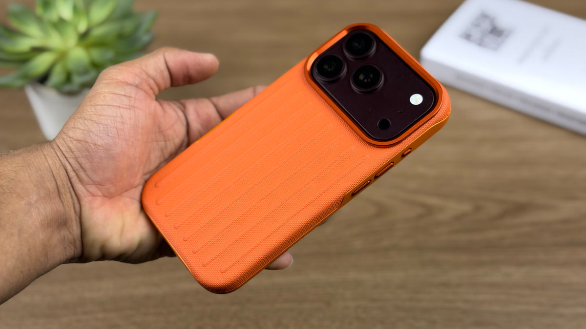 Corrugated PU Leather MagSafe Case for iPhone: Orange