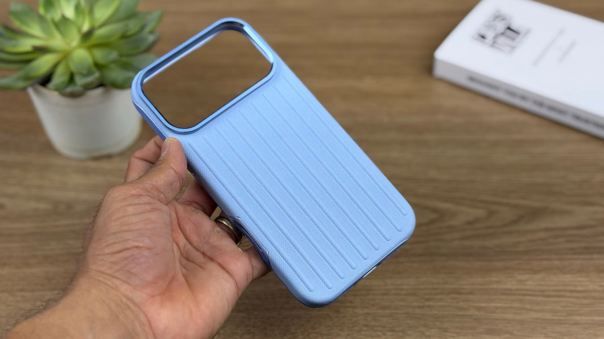 Corrugated PU Leather MagSafe Case for iPhone: Glacier