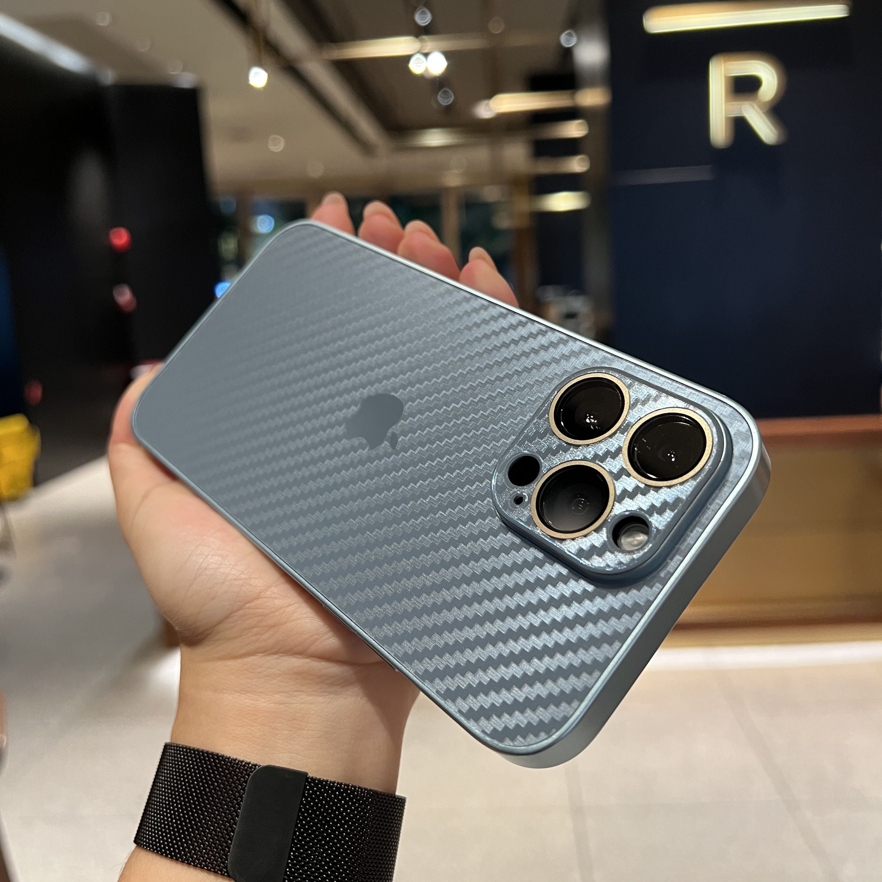 iPhone 13 Pro Cover : New Carbon Fiber Pattern AG Glass Case with Camera Lens Protection