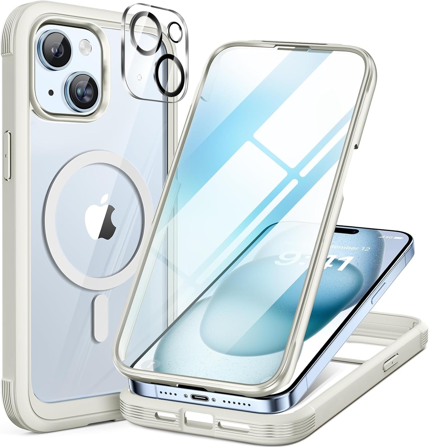 iPhone 15 Series 360° Protection Case : Front Screen + Back Cover + Camera Protector