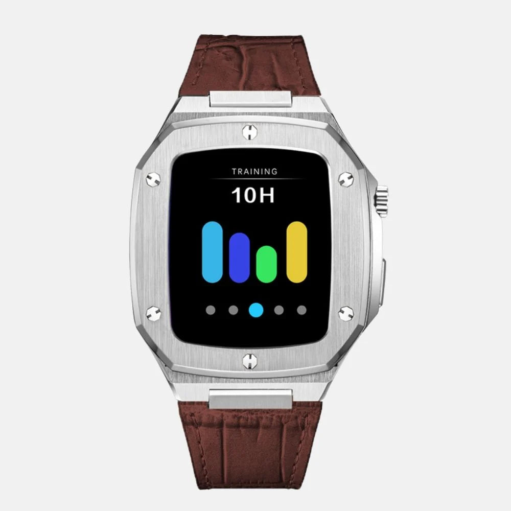 44MM Silver Luxury Edition iWatch Case: Leather Strap