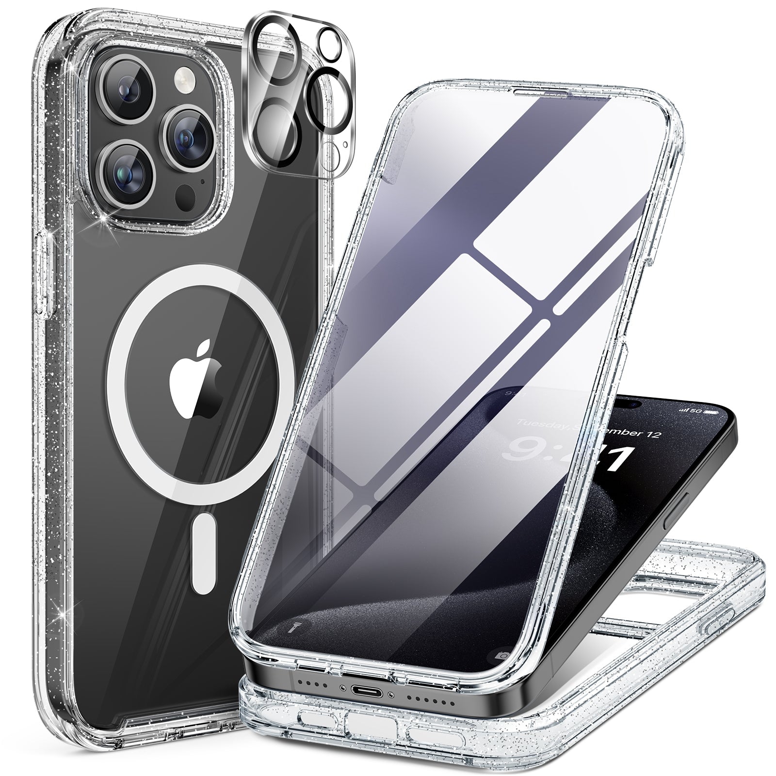 iPhone 15 Series 360° Protection Case : Front Screen + Back Cover + Camera Protector