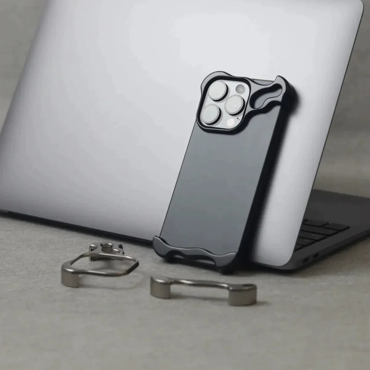 iPhone 15 Bumper Case: Minimalist Titanium Metal Frame with Camera Rings