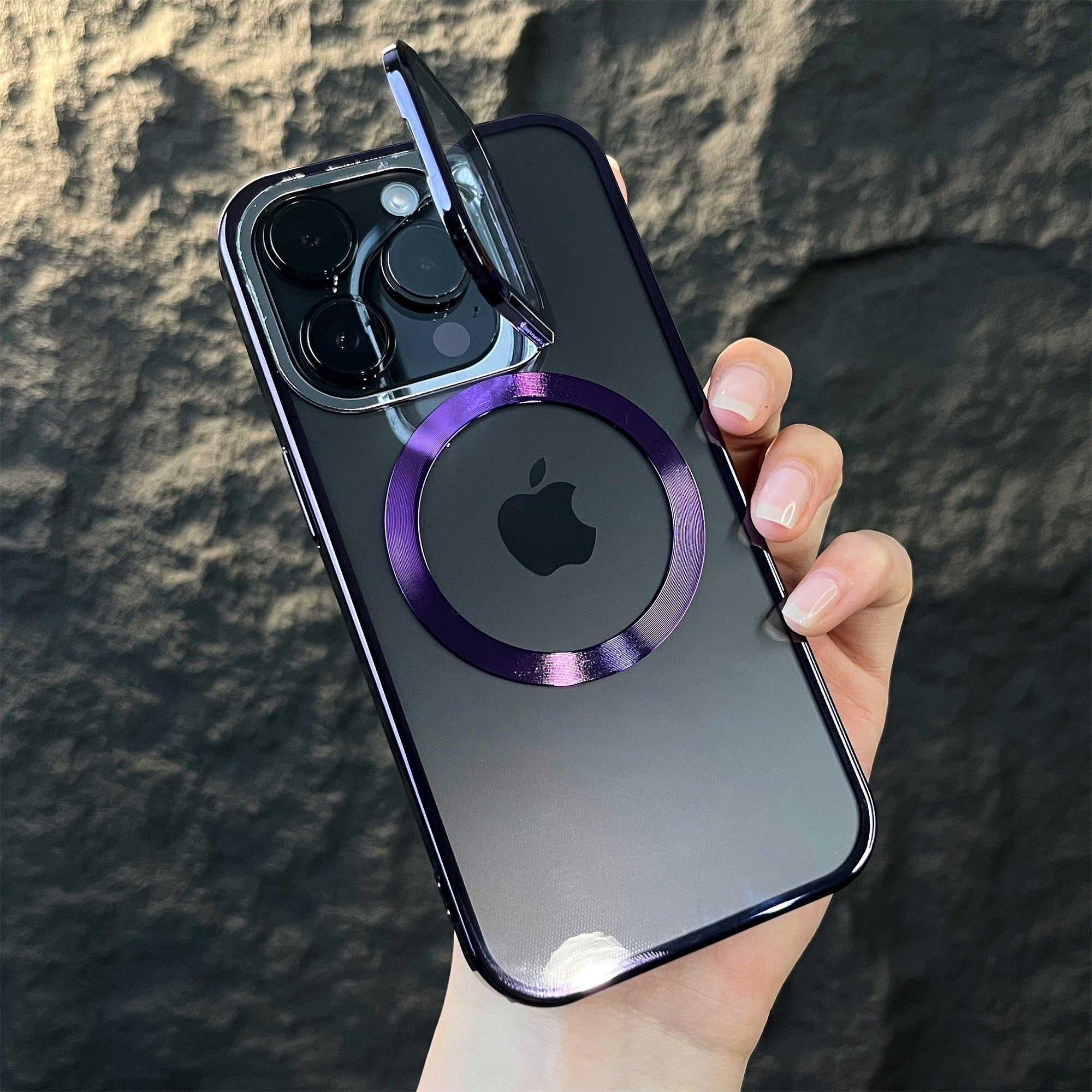 iPhone 13 Case - New Plating MagSafe Cover with Transparent Camera Stand