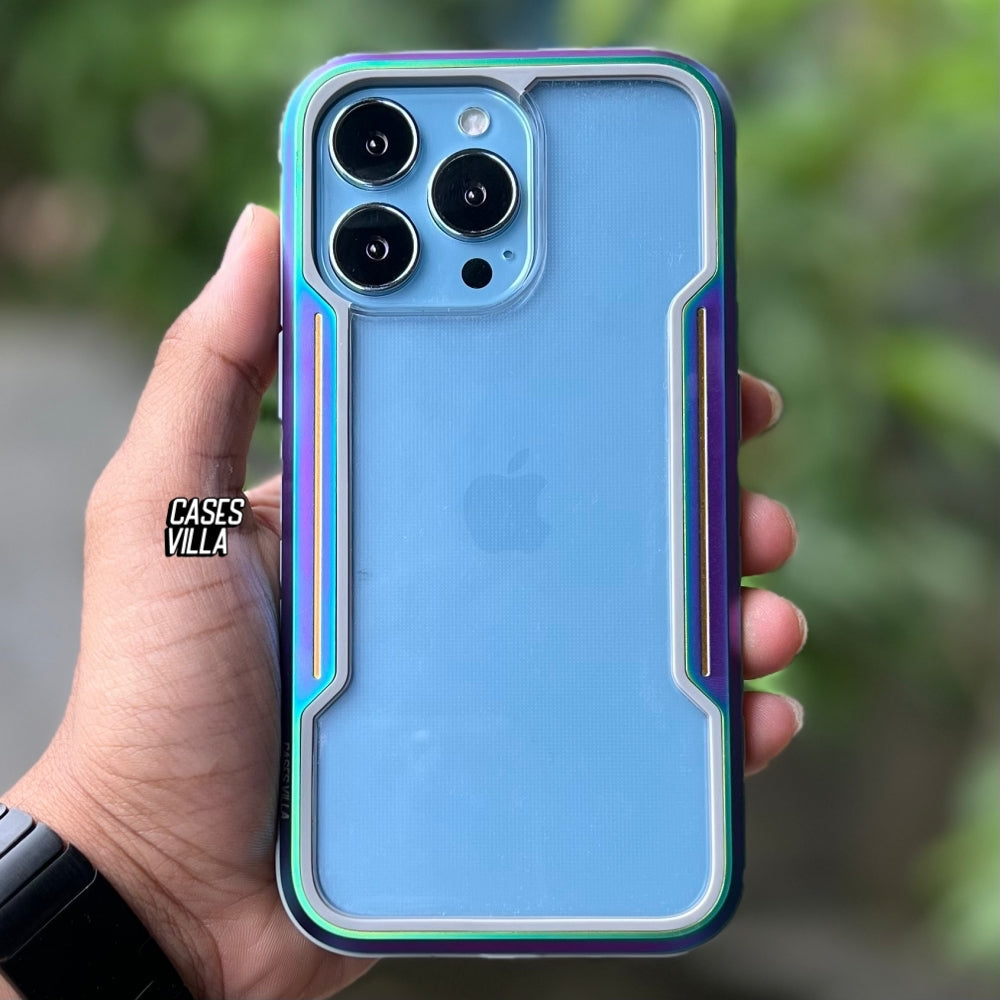 iPhone 14 / Pro / Max / Plus Case - Iridescent Defence Shield Metal Cover | Military Grade Protection