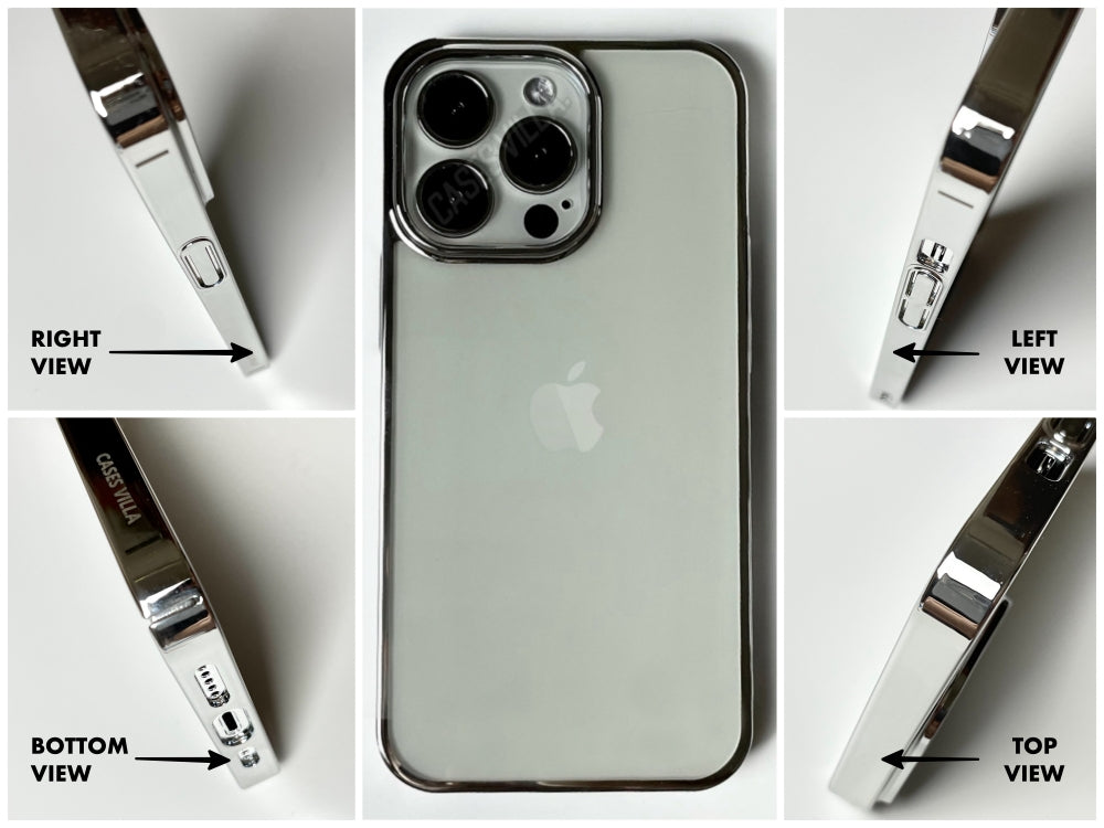 iPhone 12 Pro Max - Glass Case with Electroplated Chrome Finish Edges Cover