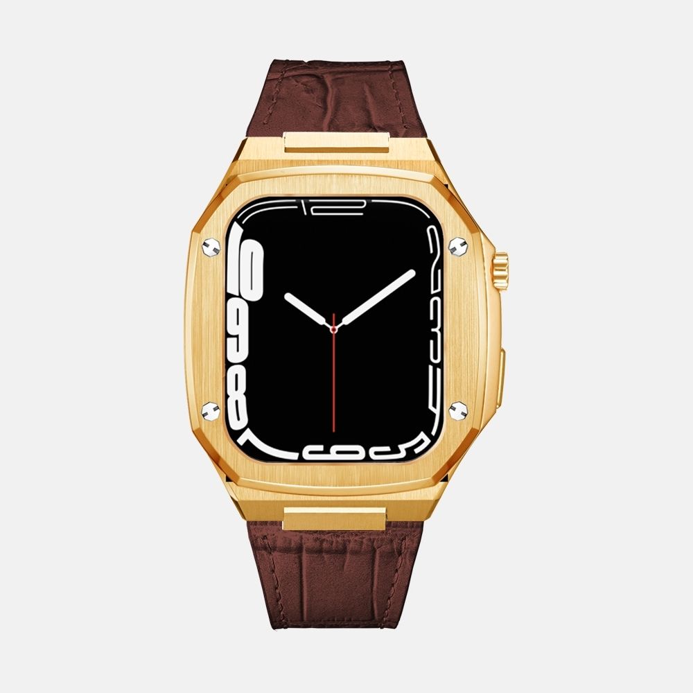 45MM Gold Luxury Edition iWatch Case: Leather Strap