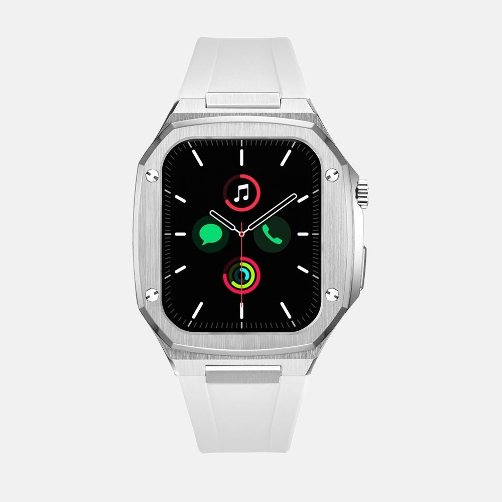 45MM Silver Luxury Edition iWatch Case: Silicone Strap