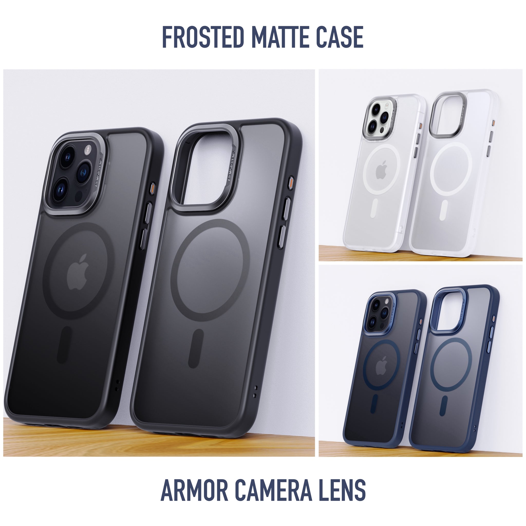 iPhone 15 Pro Cover : Frosted Matte MagSafe Case with Armor Metal Camera Lens