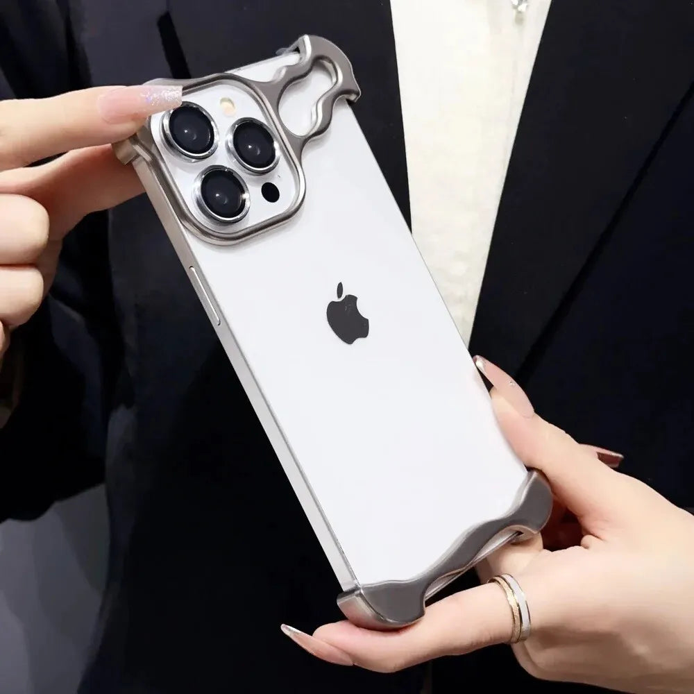 iPhone 15 Bumper Case: Minimalist Titanium Metal Frame with Camera Rings