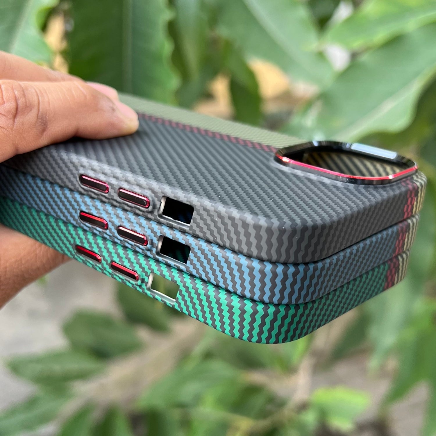 iPhone 15 Plus Cover: Real Aramid Carbon Fiber Three Color Kevilar Case