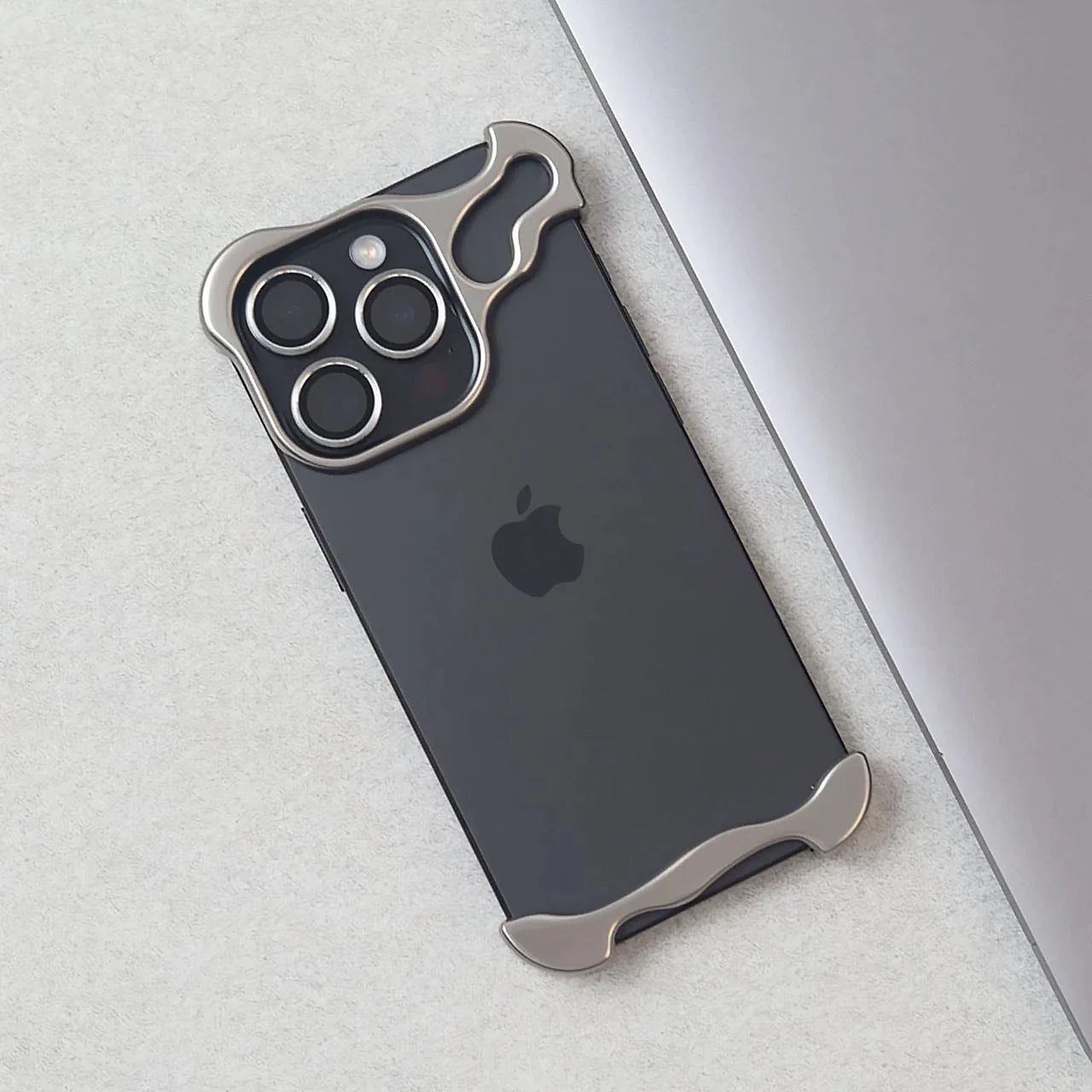 iPhone 15 Pro Bumper Case: Minimalist Titanium Metal Frame with Camera Rings