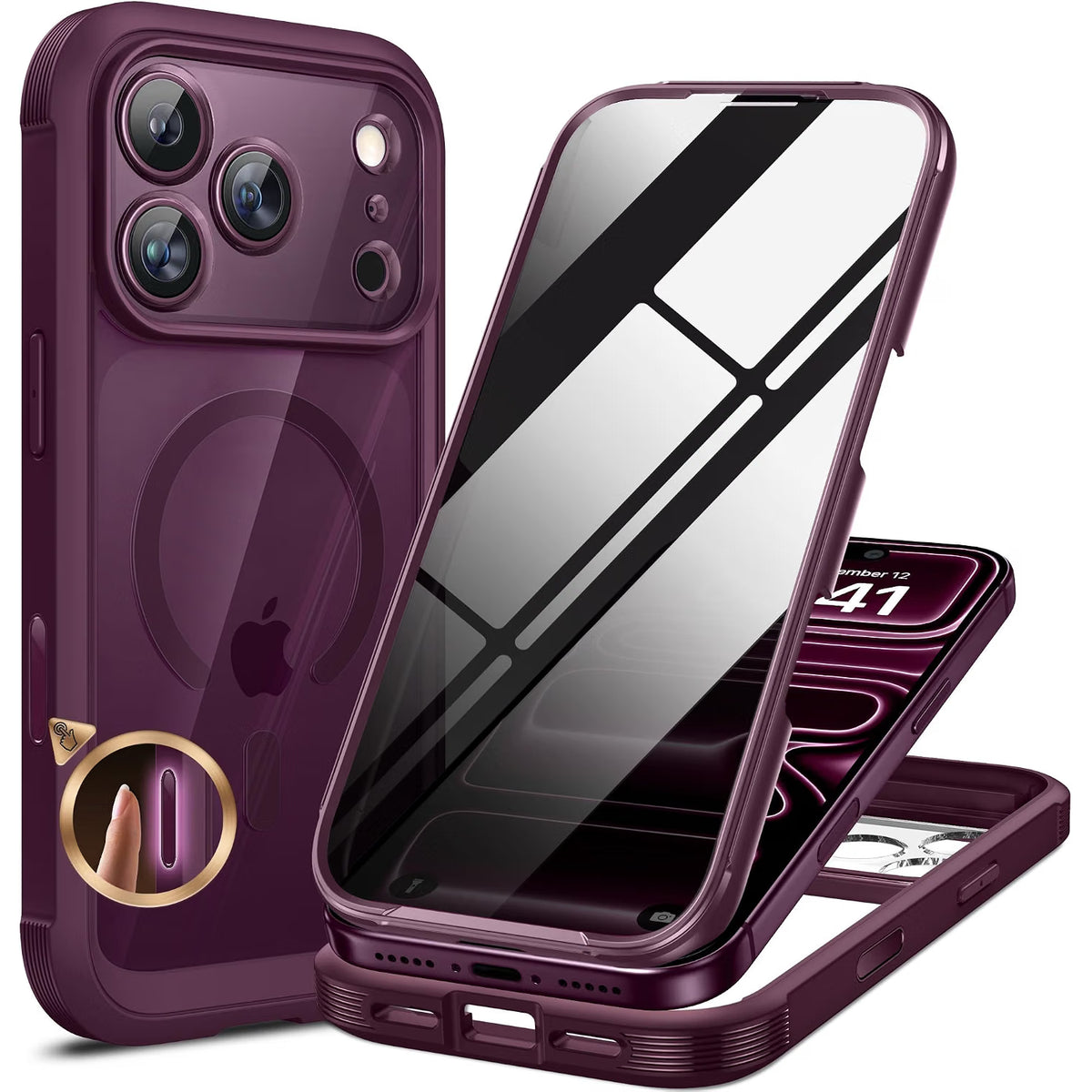 iPhone 18 Pro 360° Protection Case [BURGUNDY] : Front Screen + Back Cover + Camera Protection Inbuilt