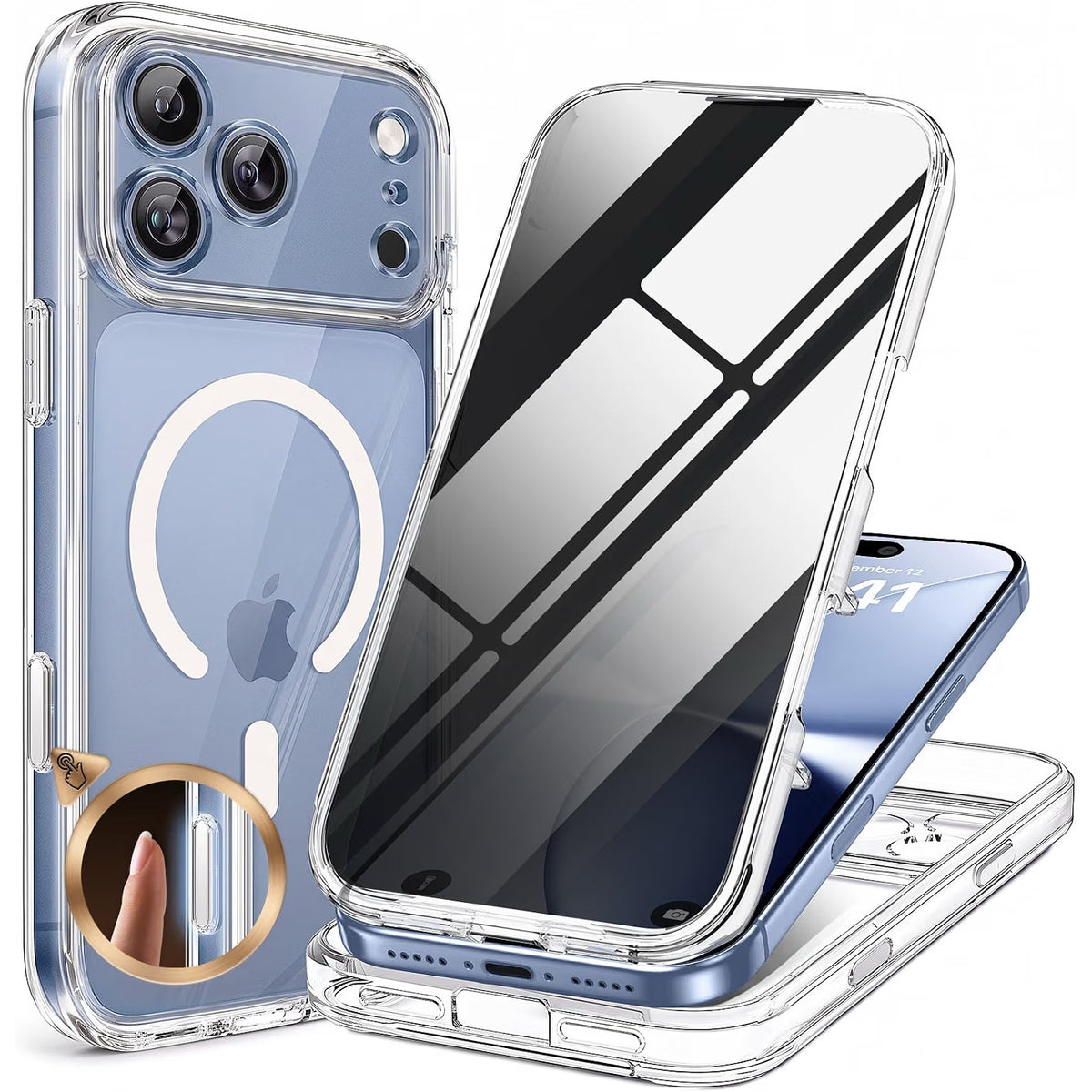 iPhone 18 Pro 360° Protection Case [CLEAR] : Front Screen + Back Cover + Camera Protection Inbuilt
