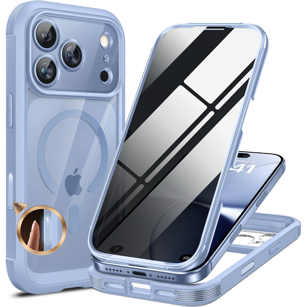 iPhone 18 Pro 360° Protection Case [GLACIER] : Front Screen + Back Cover + Camera Protection Inbuilt