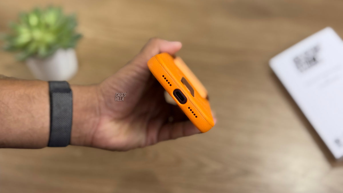 MagSafe PU Leather Case with 360 Degree Rotating Metal Kickstand for iPhone: Orange