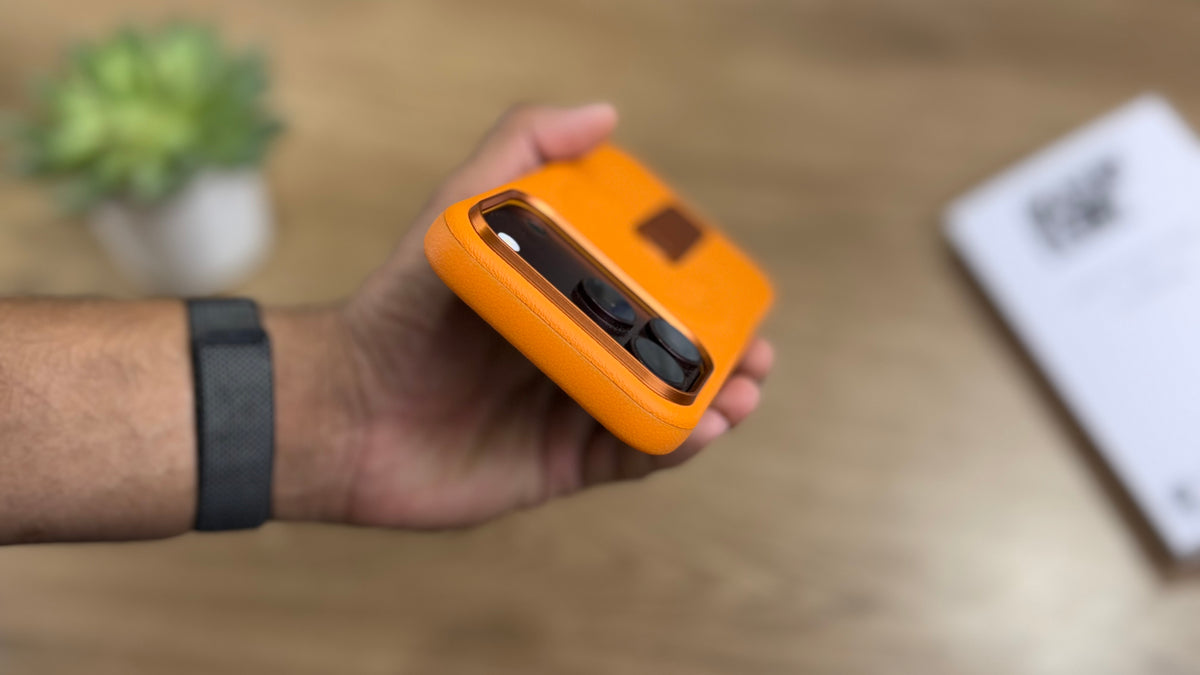 MagSafe PU Leather Case with 360 Degree Rotating Metal Kickstand for iPhone: Orange