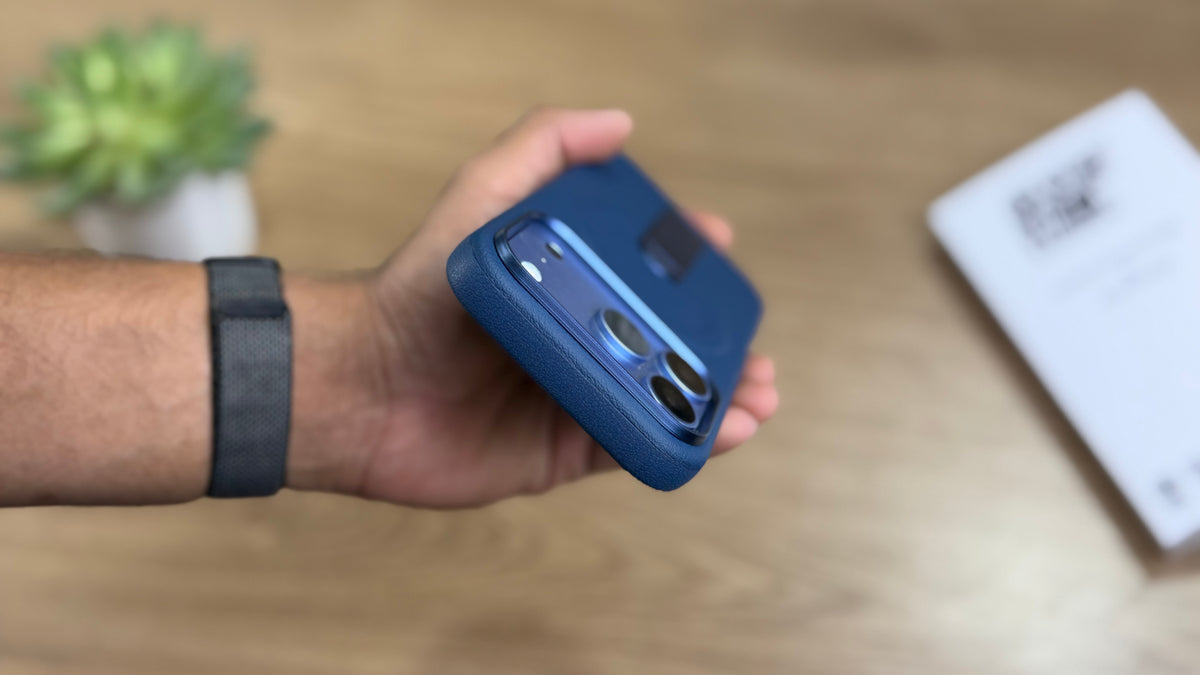 MagSafe PU Leather Case with 360 Degree Rotating Metal Kickstand for iPhone: Navy Blue