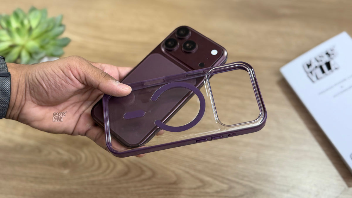 Transparent Case with Coloured Border with MagSafe for iPhone : Burgundy