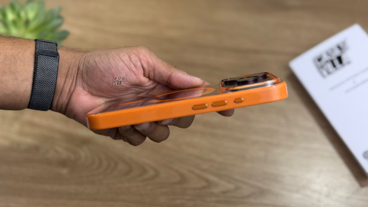 Transparent Case with Coloured Border with MagSafe for iPhone : Orange