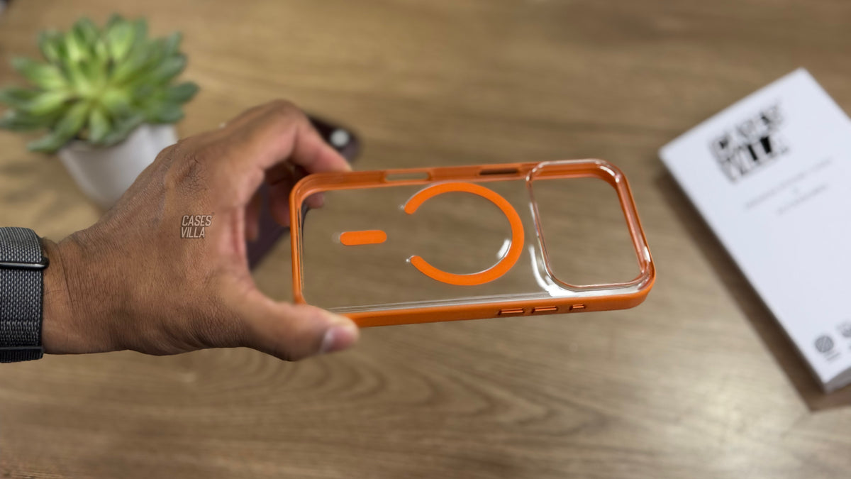 Transparent Case with Coloured Border with MagSafe for iPhone : Orange