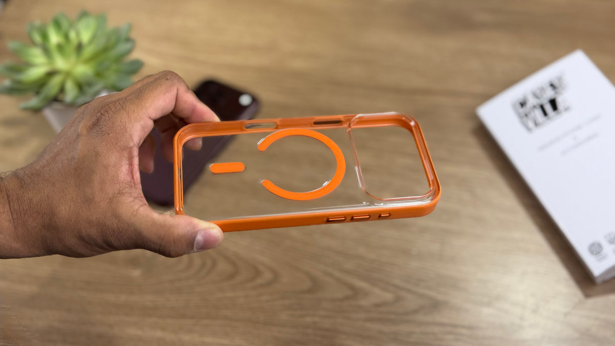 Transparent Case with Coloured Border with MagSafe for iPhone : Orange