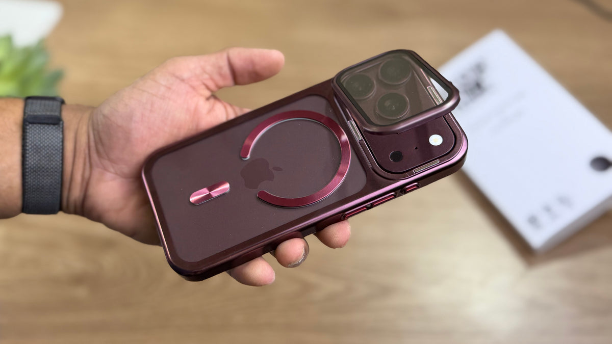 New Plating Anti Yellow Camera Kickstand Case for iPhone: Burgundy