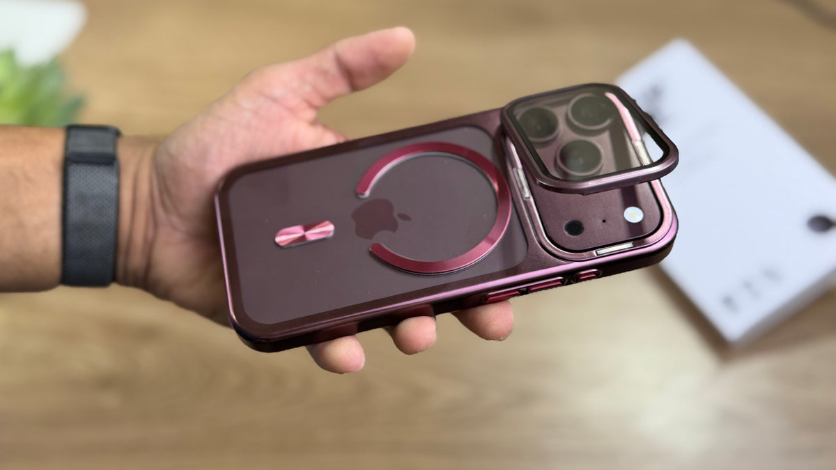 New Plating Anti Yellow Camera Kickstand Case for iPhone: Burgundy
