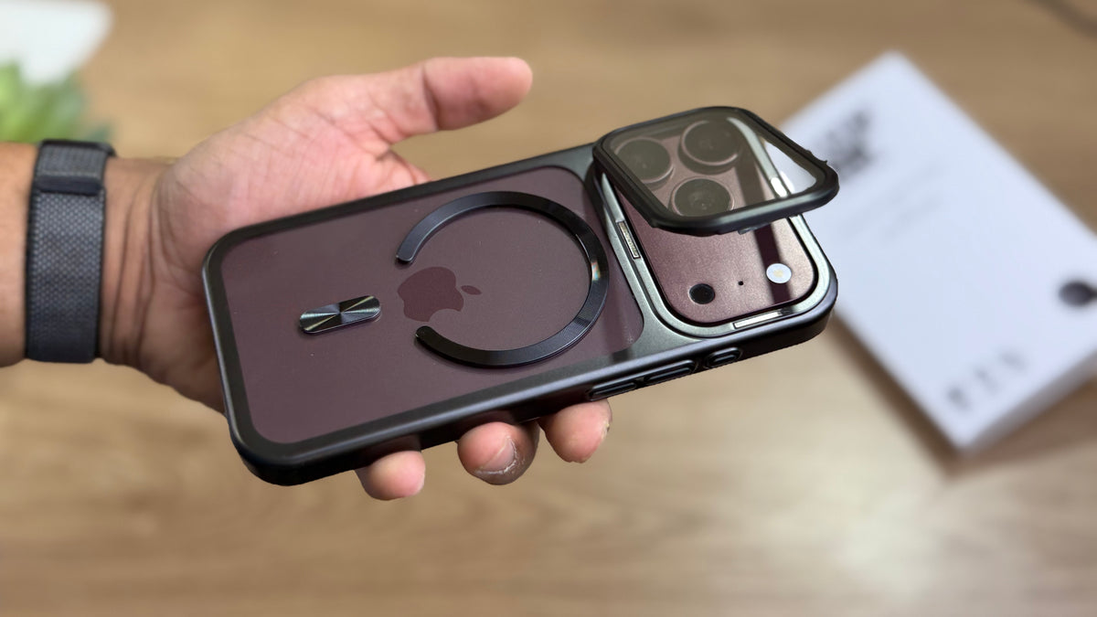New Plating Anti Yellow Camera Kickstand Case for iPhone: Black