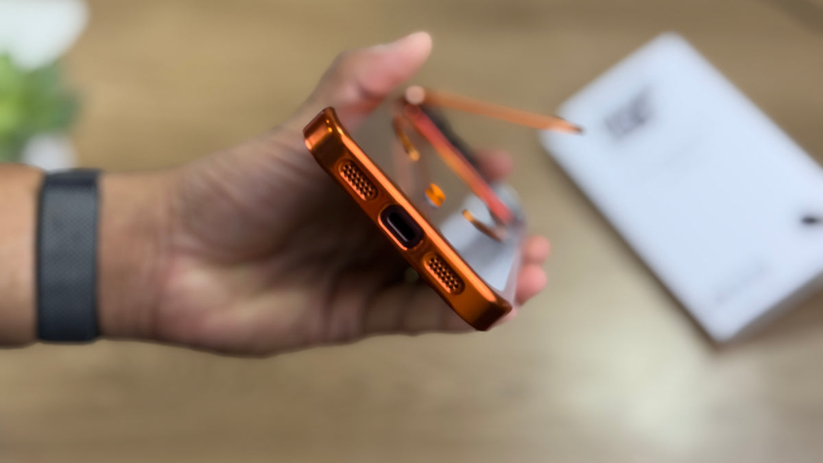 New Plating Anti Yellow Camera Kickstand Case for iPhone: Orange