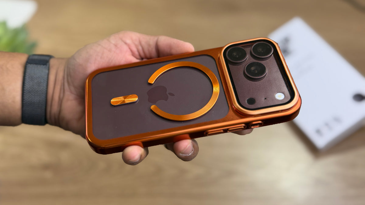 New Plating Anti Yellow Camera Kickstand Case for iPhone: Orange