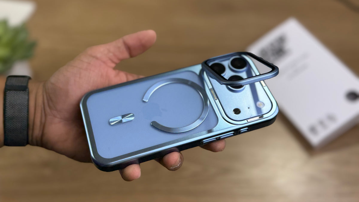 New Plating Anti Yellow Camera Kickstand Case for iPhone: Glacier