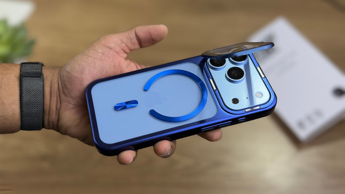 New Plating Anti Yellow Camera Kickstand Case for iPhone: Navy Blue