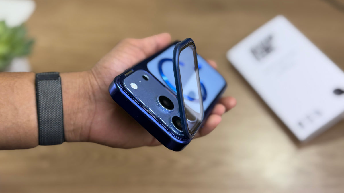 New Plating Anti Yellow Camera Kickstand Case for iPhone: Navy Blue