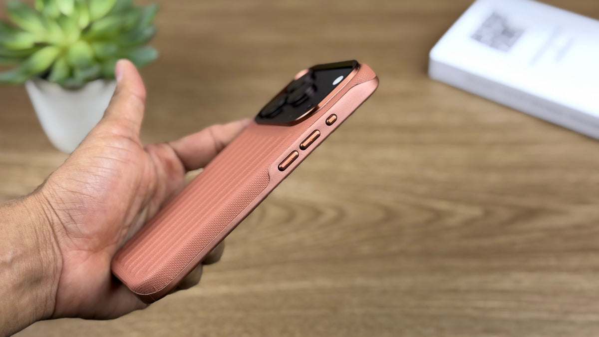 Corrugated PU Leather MagSafe Case for iPhone: Brown