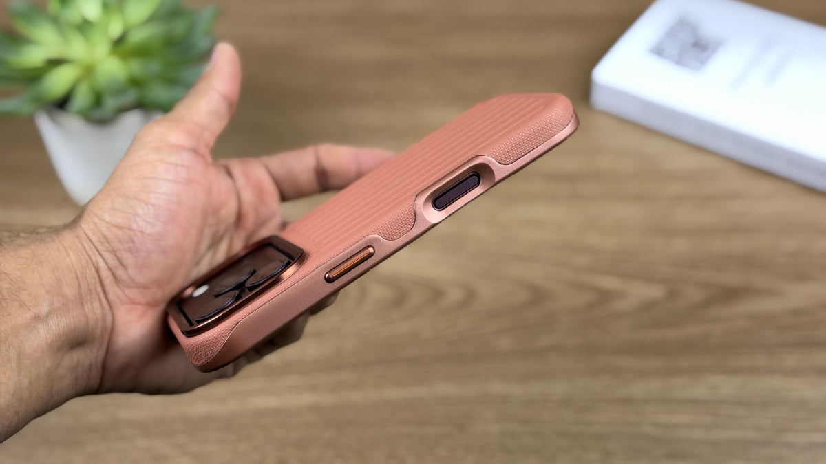 Corrugated PU Leather MagSafe Case for iPhone: Brown
